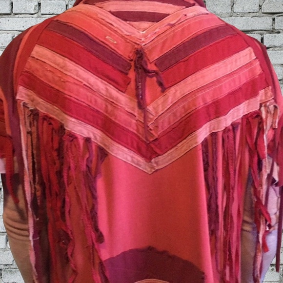 Desert ninja chevron post Apocalyptic t shirt fringe upcycled festival cardigan - Picture 9 of 14